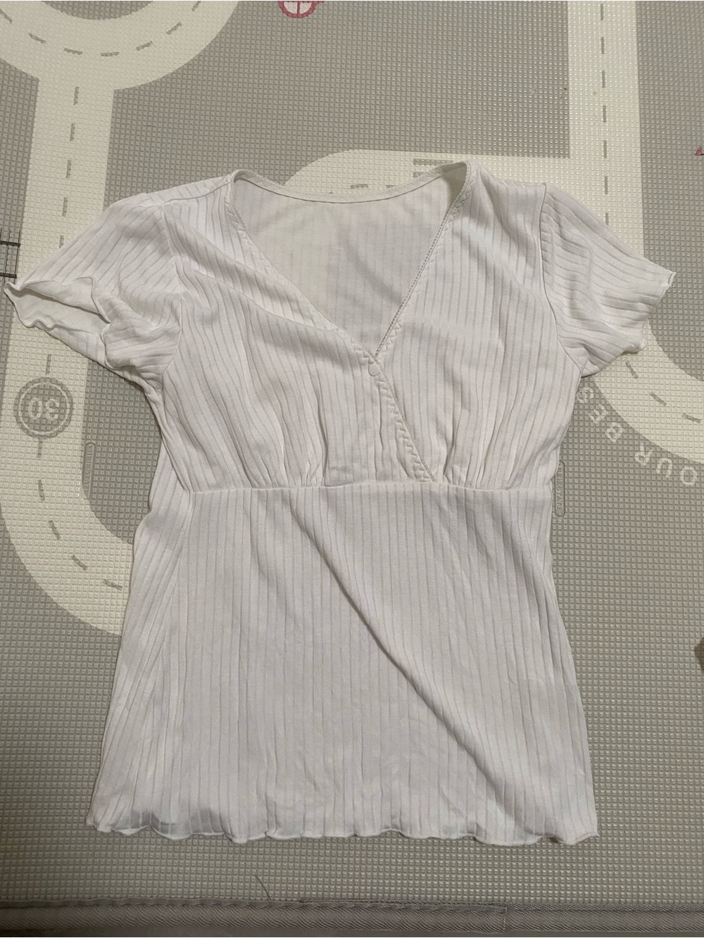 White Ribbed V-Neck Women’s Top